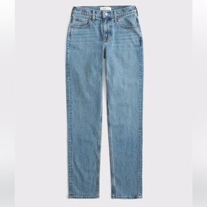 Abercrombie & Fitch Curve Love Mid Rise 90s Straight Heart Embroidered Jean